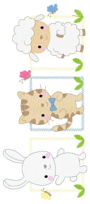Cat embroidery design - Sheep machine embroidery pattern - Baby boy Rabbit Bunny file - Animal Friends Frame - Instant digital download pes