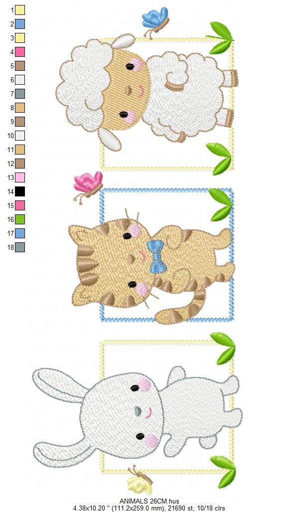 Cat embroidery design - Sheep machine embroidery pattern - Baby boy Rabbit Bunny file - Animal Friends Frame - Instant digital download pes