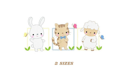 Cat embroidery design - Sheep machine embroidery pattern - Baby boy Rabbit Bunny file - Animal Friends Frame - Instant digital download pes