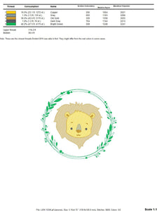 Lion face embroidery designs - Lion embroidery design machine embroidery pattern - Safari embroidery file - Laurel frame embroidery download