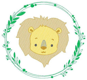 Lion face embroidery designs - Lion embroidery design machine embroidery pattern - Safari embroidery file - Laurel frame embroidery download