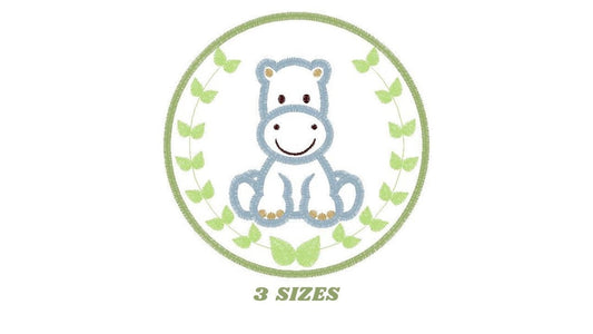 Hippo embroidery designs - Safari embroidery design machine embroidery pattern - Animal embroidery file - Hippo with applique frame pes jef
