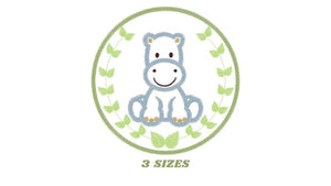 Hippo embroidery designs - Safari embroidery design machine embroidery pattern - Animal embroidery file - Hippo with applique frame pes jef