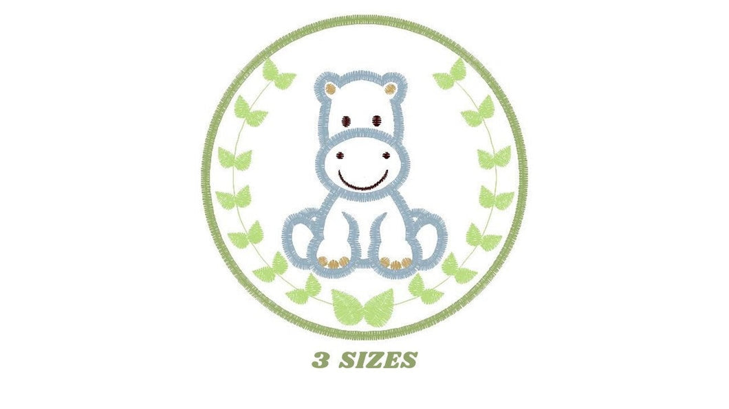 Hippo embroidery designs - Safari embroidery design machine embroidery pattern - Animal embroidery file - Hippo with applique frame pes jef