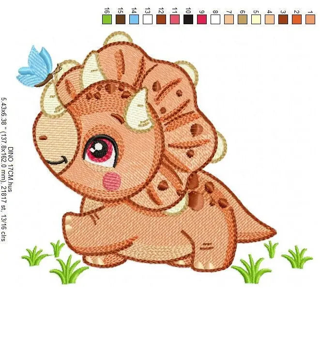 Dinosaur embroidery designs - Dino embroidery design machine embroidery pattern - instant download - Triceratops embroidery file pes jef hus Marcia Embroidery