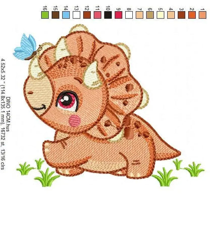Dinosaur embroidery designs - Dino embroidery design machine embroidery pattern - instant download - Triceratops embroidery file pes jef hus Marcia Embroidery