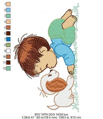 Boy embroidery designs - Dog embroidery design machine embroidery pattern - Boy with dog embroidery file - kid embroidery filled design pes Marcia Embroidery