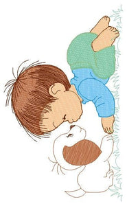 Boy embroidery designs - Dog embroidery design machine embroidery pattern - Boy with dog embroidery file - kid embroidery filled design pes