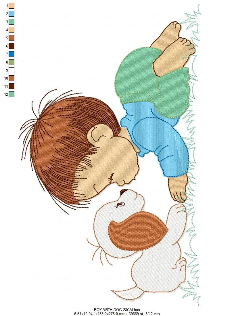 Boy embroidery designs - Dog embroidery design machine embroidery pattern - Boy with dog embroidery file - kid embroidery filled design pes Marcia Embroidery