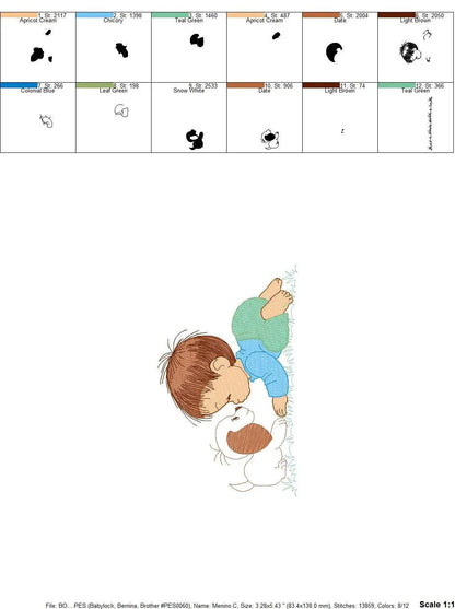 Boy embroidery designs - Dog embroidery design machine embroidery pattern - Boy with dog embroidery file - kid embroidery filled design pes Marcia Embroidery