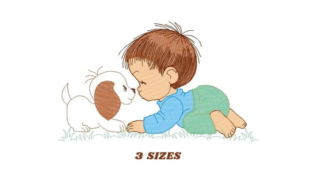 Boy embroidery designs - Dog embroidery design machine embroidery pattern - Boy with dog embroidery file - kid embroidery filled design pes Marcia Embroidery
