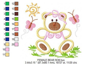 Female Bear embroidery designs - Baby girl embroidery design machine embroidery pattern - Bear with butterfly embroidery file - digital file Marcia Embroidery