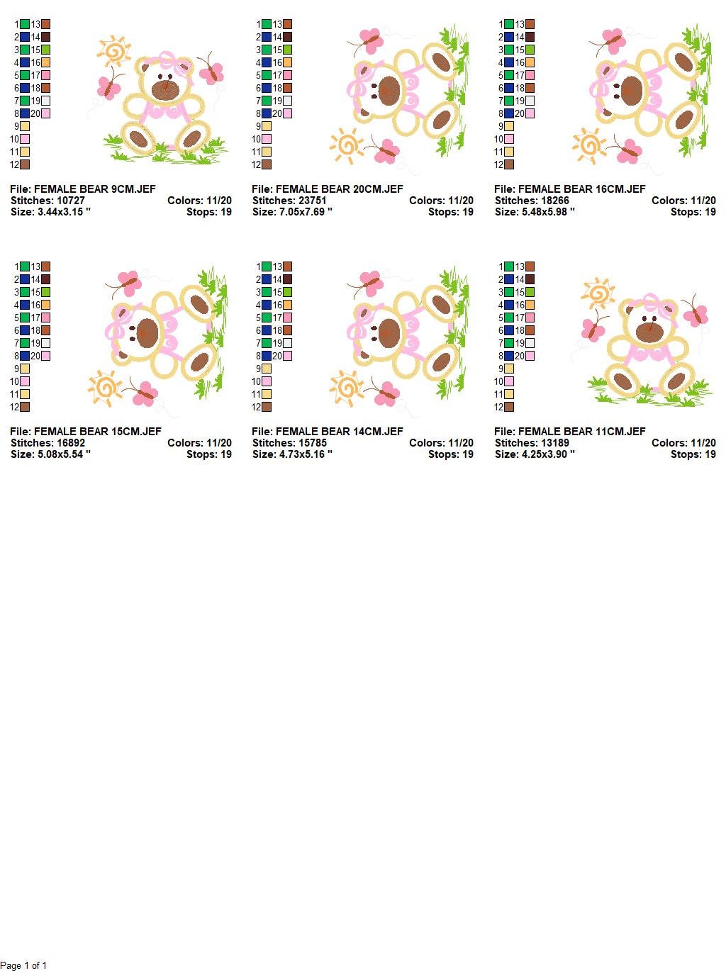 Female Bear embroidery designs - Baby girl embroidery design machine embroidery pattern - Bear with butterfly embroidery file - digital file Marcia Embroidery