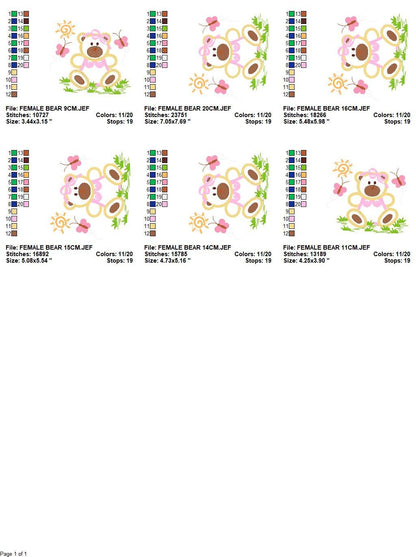Female Bear embroidery designs - Baby girl embroidery design machine embroidery pattern - Bear with butterfly embroidery file - digital file Marcia Embroidery