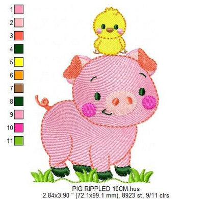 Pig with chick embroidery design - Farm Ranch Animal machine embroidery pattern - Baby boy file - Instant download pes dst jef hus vip vp3