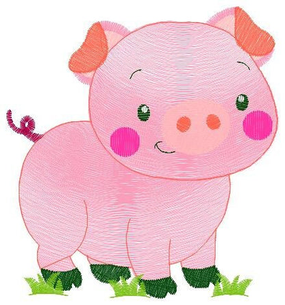 Pig with chick embroidery design - Farm Ranch Animal machine embroidery pattern - Baby boy file - Instant download pes dst jef hus vip vp3