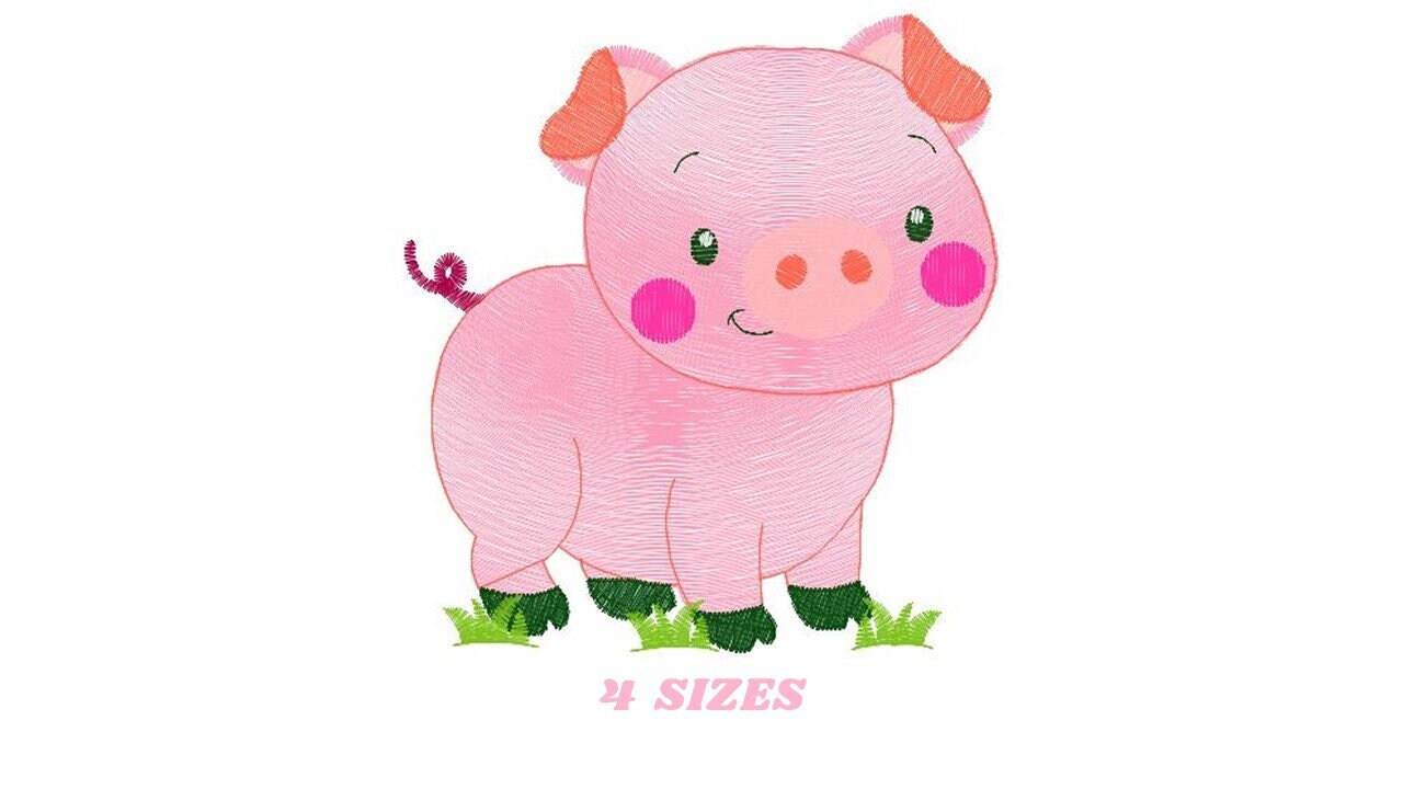 Pig with chick embroidery design - Farm Ranch Animal machine embroidery pattern - Baby boy file - Instant download pes dst jef hus vip vp3