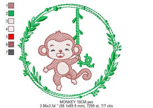 Monkey embroidery designs - Safari embroidery design machine embroidery pattern - Animal embroidery file - Monkey with frame download pes