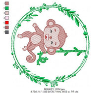 Cargar imagen en el visor de la galería, Monkey embroidery designs - Safari embroidery design machine embroidery pattern - Animal embroidery file - Monkey with frame download pes
