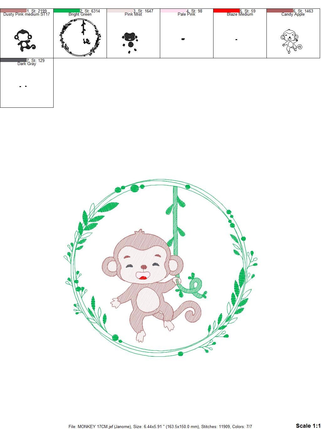 Monkey embroidery designs - Safari embroidery design machine embroidery pattern - Animal embroidery file - Monkey with frame download pes