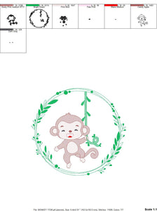 Monkey embroidery designs - Safari embroidery design machine embroidery pattern - Animal embroidery file - Monkey with frame download pes