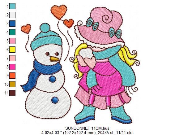 Sunbonnet embroidery designs - Baby Girl embroidery design machine embroidery pattern -  Girl applique design - instant digital download pes - Marcia Embroidery