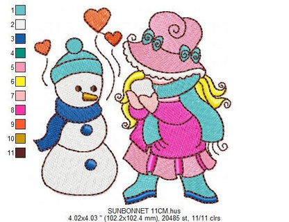 Sunbonnet embroidery designs - Baby Girl embroidery design machine embroidery pattern -  Girl applique design - instant digital download pes - Marcia Embroidery