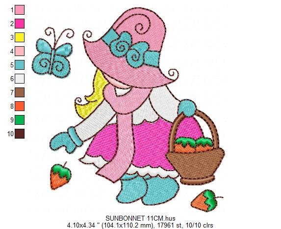 Sunbonnet embroidery designs - Sunbonnet Farmer embroidery design machine embroidery pattern - sunbonnet  sue design - Kitchen embroidery