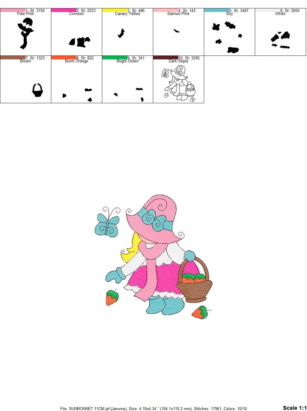 Sunbonnet embroidery designs - Sunbonnet Farmer embroidery design machine embroidery pattern - sunbonnet  sue design - Kitchen embroidery