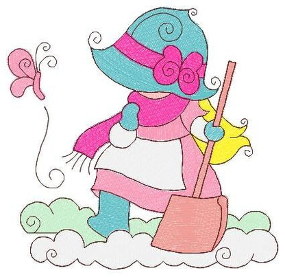 Sunbonnet embroidery designs - Baby Girl embroidery design machine embroidery pattern -  Winter embroidery download - digital file pes jef Marcia Embroidery