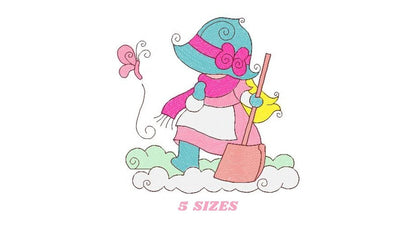 Sunbonnet embroidery designs - Baby Girl embroidery design machine embroidery pattern -  Winter embroidery download - digital file pes jef Marcia Embroidery