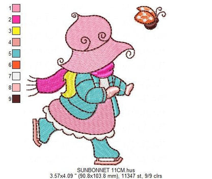 Sunbonnet embroidery designs - Ice skating Girl embroidery design machine embroidery pattern -  Winter embroidery file - instant download Marcia Embroidery