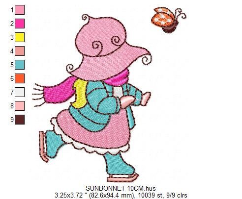 Sunbonnet embroidery designs - Ice skating Girl embroidery design machine embroidery pattern -  Winter embroidery file - instant download Marcia Embroidery