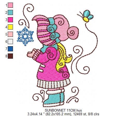 Sun bonnet embroidery designs - Sunbonnet Sue embroidery design machine embroidery pattern -  Winter embroidery file - instant download pes