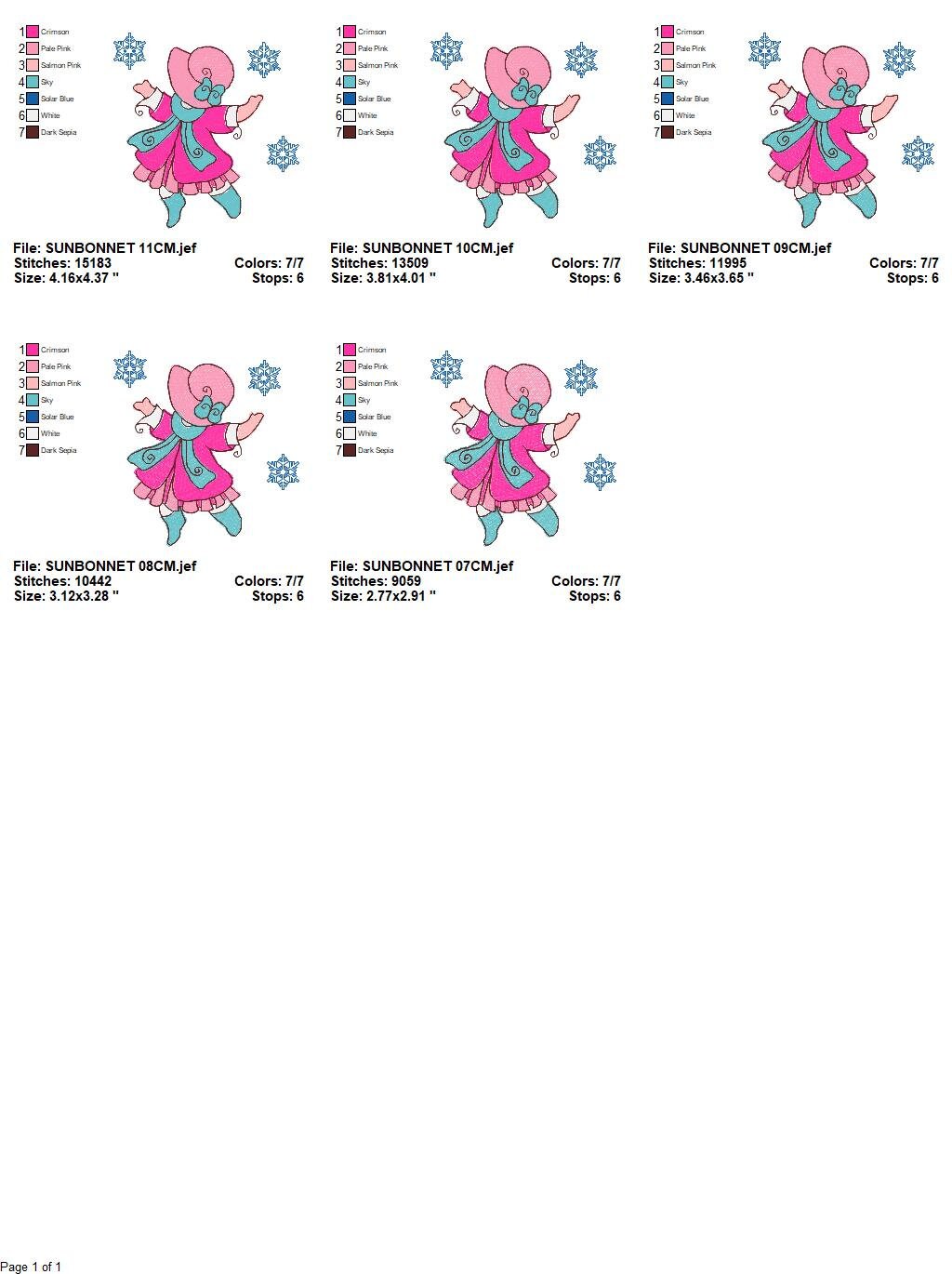 Sunbonnet embroidery designs - Winter snow embroidery design machine embroidery pattern -  Baby Girl embroidery - instant download quilt pes - Marcia Embroidery
