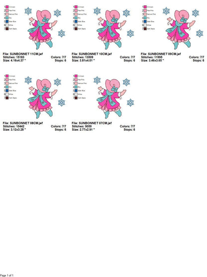 Sunbonnet embroidery designs - Winter snow embroidery design machine embroidery pattern -  Baby Girl embroidery - instant download quilt pes - Marcia Embroidery