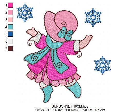 Sunbonnet embroidery designs - Winter snow embroidery design machine embroidery pattern -  Baby Girl embroidery - instant download quilt pes - Marcia Embroidery