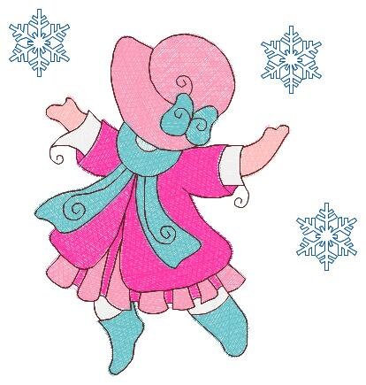 Sunbonnet embroidery designs - Winter snow embroidery design machine embroidery pattern -  Baby Girl embroidery - instant download quilt pes - Marcia Embroidery