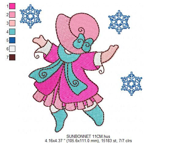 Sunbonnet embroidery designs - Winter snow embroidery design machine embroidery pattern -  Baby Girl embroidery - instant download quilt pes - Marcia Embroidery