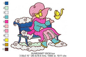 Sunbonnet embroidery designs - Girl embroidery design machine embroidery pattern -  Kitchen towel embroidery file - instant download pes jef