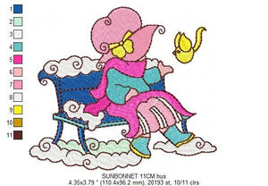 Sunbonnet embroidery designs - Girl embroidery design machine embroidery pattern -  Kitchen towel embroidery file - instant download pes jef