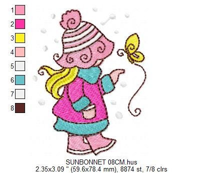 Sunbonnet embroidery designs - Baby Girl embroidery design machine embroidery pattern -  Winter embroidery file - instant digital download Marcia Embroidery