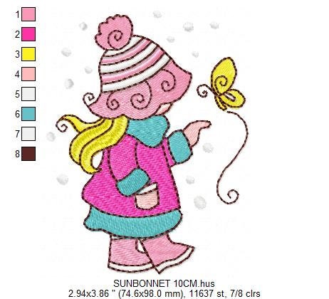 Sunbonnet embroidery designs - Baby Girl embroidery design machine embroidery pattern -  Winter embroidery file - instant digital download Marcia Embroidery
