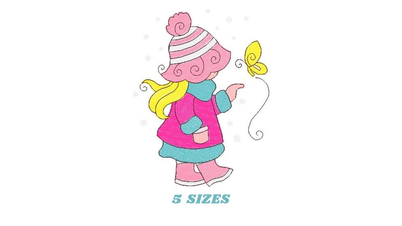Sunbonnet embroidery designs - Baby Girl embroidery design machine embroidery pattern -  Winter embroidery file - instant digital download Marcia Embroidery