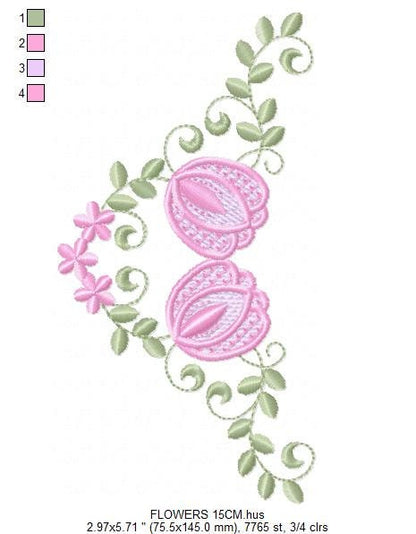 Floral Frame embroidery designs - Flower embroidery design machine embroidery pattern - Rose wreath laurel embroidery file  instant download