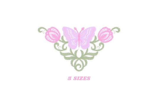 Butterfly laurel embroidery designs - Butterfly embroidery design machine embroidery pattern - Tea towel embroidery file - kitchen cloth pes