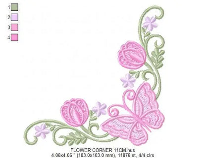 Butterfly embroidery designs - Sunflower corner embroidery design machine embroidery pattern - Towel embroidery file - instant download pes Marcia Embroidery