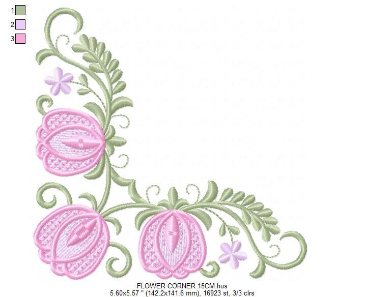Tulips embroidery designs - Flower corner embroidery design machine embroidery pattern - Towel embroidery file - floral kitchen download pes - Marcia Embroidery