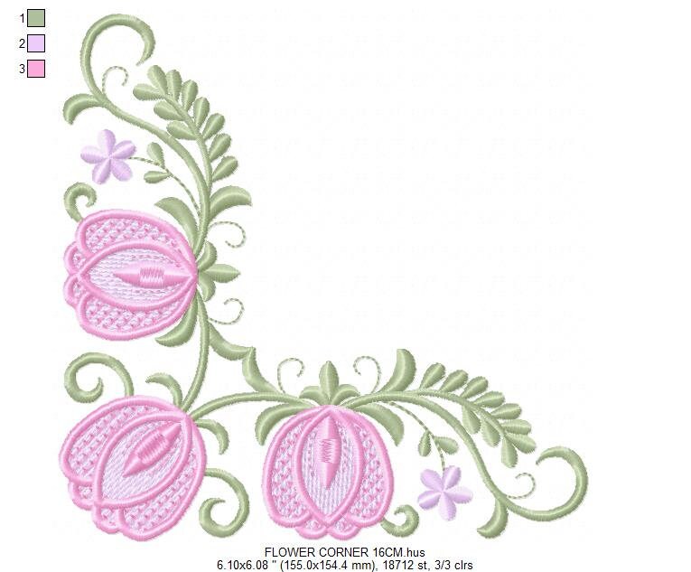 Tulips embroidery designs - Flower corner embroidery design machine embroidery pattern - Towel embroidery file - floral kitchen download pes - Marcia Embroidery