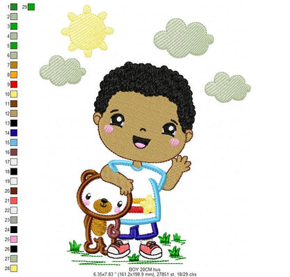 Boy embroidery designs - Bear embroidery design machine embroidery pattern - Boy with teddy bar embroidery file - student embroidery school Marcia Embroidery
